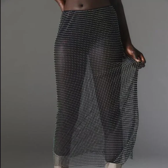 Silence + Noise Sheer Black Diamante Fishnet Maxi Skirt womens L - Picture 2 of 5